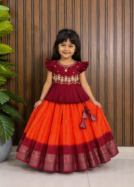 kids lehenga heavy silk Red Mumbai children clothing distributor